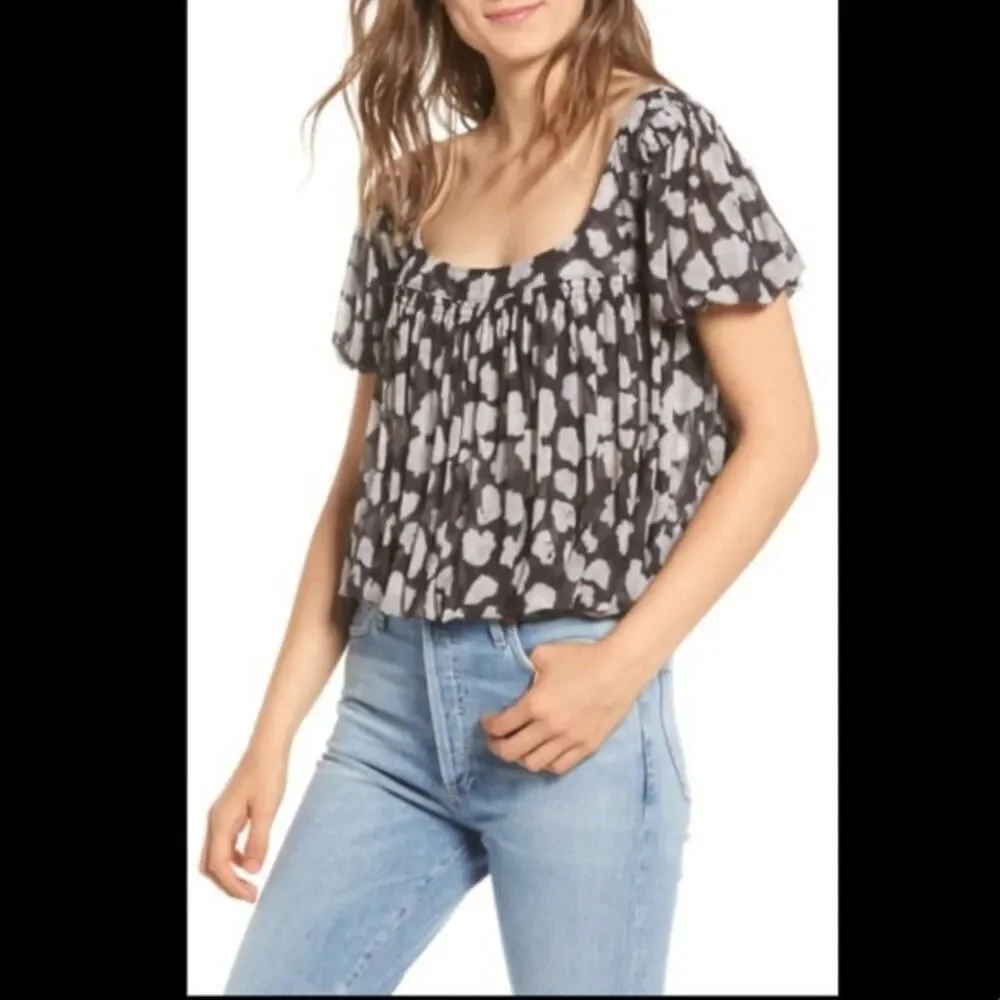 Free People Megs Animal Print Cropped Blouse XS